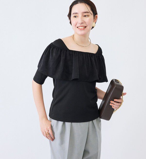 NOLLEY'S「ウォッシャブルフィブリルサテンドッキングフリルプルオーバー」|Tシャツ・カットソー|