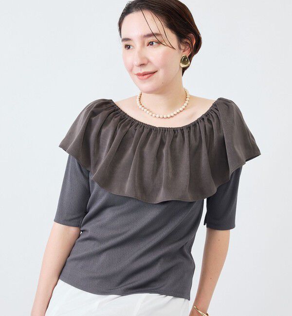 NOLLEY'S「ウォッシャブルフィブリルサテンドッキングフリルプルオーバー」|Tシャツ・カットソー|