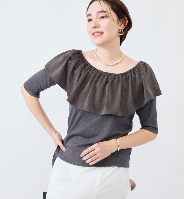 NOLLEY'S「ウォッシャブルフィブリルサテンドッキングフリルプルオーバー」|Tシャツ・カットソー|