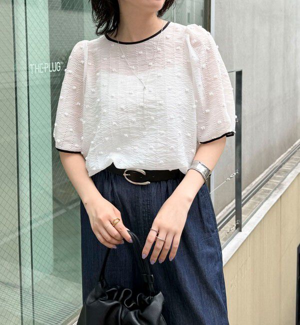 fredy emue「【新色追加】《大人気ブラウスの半袖バージョン》バック釦配色パイピング半袖ブラウス」|シャツ・ブラウス|
