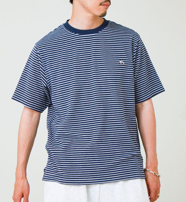 GLOSTER「【夏素材で快適】フレブルパイルTEE ワンポイント刺繍」|Tシャツ・カットソー|ブルー系その他