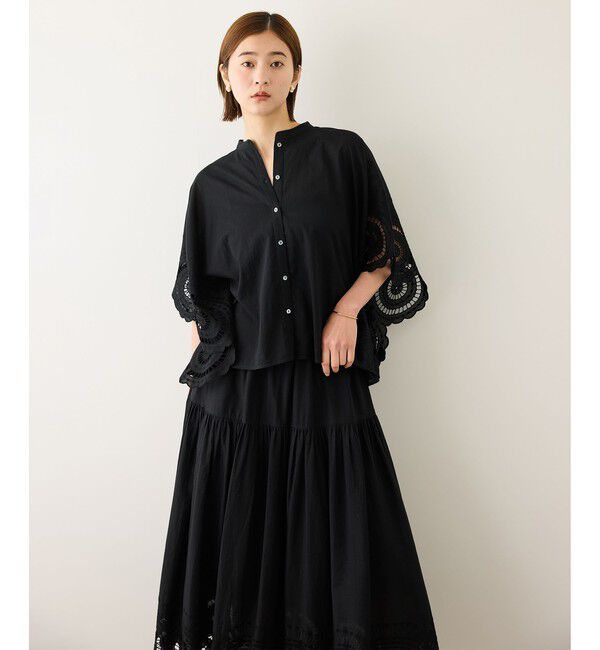 ROPE「INDIAコットンボイルシフリー刺繍ケープ(ポンチョ)ブラウス/セットアップ対応・イージーケア」|シャツ・ブラウス|