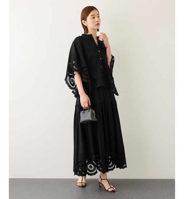 ROPE「INDIAコットンボイルシフリー刺繍ケープ(ポンチョ)ブラウス/セットアップ対応・イージーケア」|シャツ・ブラウス|