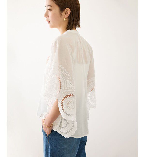 ROPE「INDIAコットンボイルシフリー刺繍ケープ(ポンチョ)ブラウス/セットアップ対応・イージーケア」|シャツ・ブラウス|