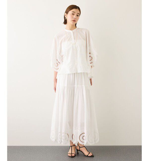 ROPE「INDIAコットンボイルシフリー刺繍ケープ(ポンチョ)ブラウス/セットアップ対応・イージーケア」|シャツ・ブラウス|