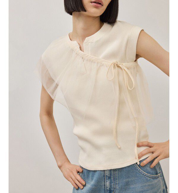 ADAM ET ROPE'「チュールベルト付キーネックトップス」|Tシャツ・カットソー|