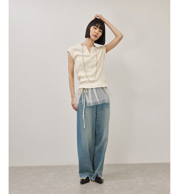 ADAM ET ROPE'「チュールベルト付キーネックトップス」|Tシャツ・カットソー|