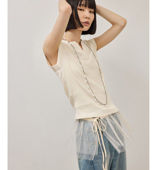 ADAM ET ROPE'「チュールベルト付キーネックトップス」|Tシャツ・カットソー|
