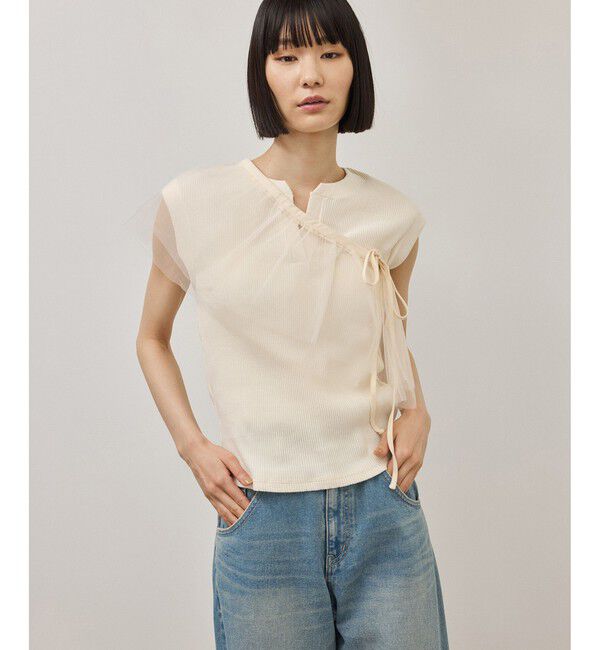 ADAM ET ROPE'「チュールベルト付キーネックトップス」|Tシャツ・カットソー|