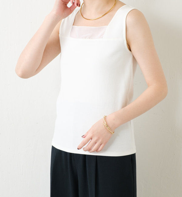  「【万能インナー】 シアー切り替えスクエアタンクトップ」|Tシャツ・カットソー|