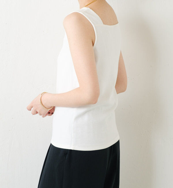  「【万能インナー】 シアー切り替えスクエアタンクトップ」|Tシャツ・カットソー|