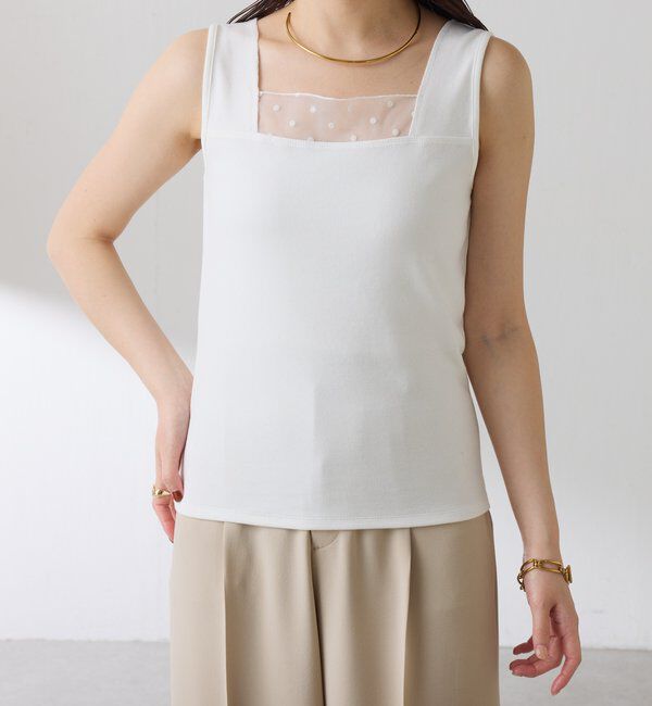  「【万能インナー】 シアー切り替えスクエアタンクトップ」|Tシャツ・カットソー|