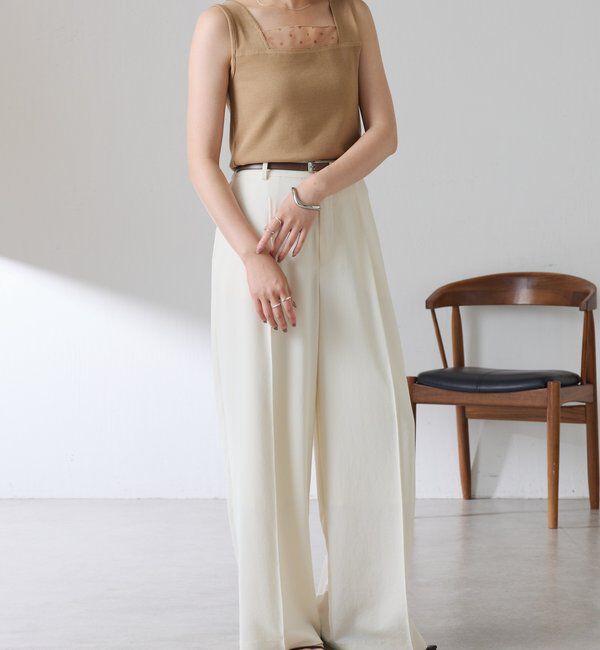  「【万能インナー】 シアー切り替えスクエアタンクトップ」|Tシャツ・カットソー|