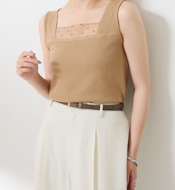  「【万能インナー】 シアー切り替えスクエアタンクトップ」|Tシャツ・カットソー|