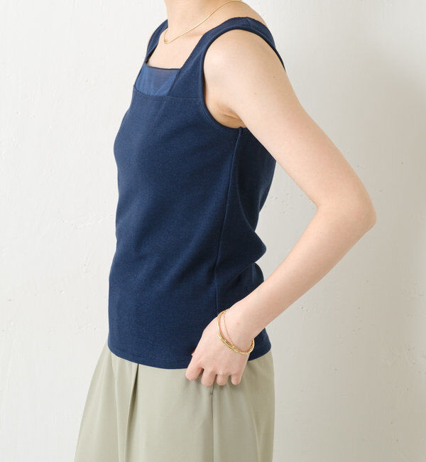  「【万能インナー】 シアー切り替えスクエアタンクトップ」|Tシャツ・カットソー|
