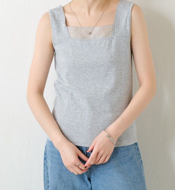  「【万能インナー】 シアー切り替えスクエアタンクトップ」|Tシャツ・カットソー|