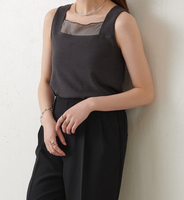  「【万能インナー】 シアー切り替えスクエアタンクトップ」|Tシャツ・カットソー|