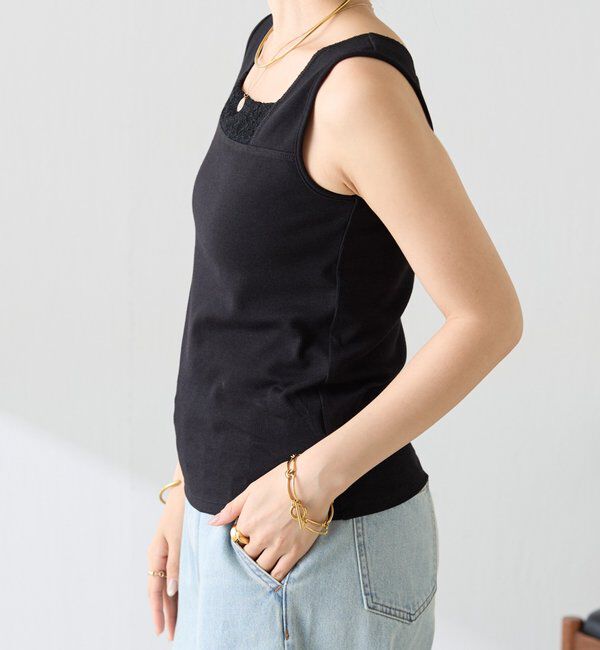  「【万能インナー】 シアー切り替えスクエアタンクトップ」|Tシャツ・カットソー|