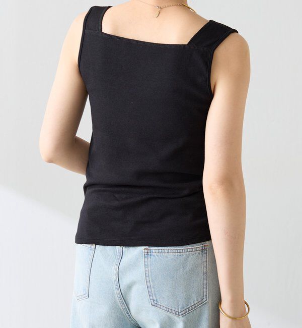  「【万能インナー】 シアー切り替えスクエアタンクトップ」|Tシャツ・カットソー|
