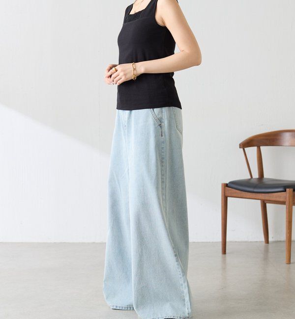  「【万能インナー】 シアー切り替えスクエアタンクトップ」|Tシャツ・カットソー|