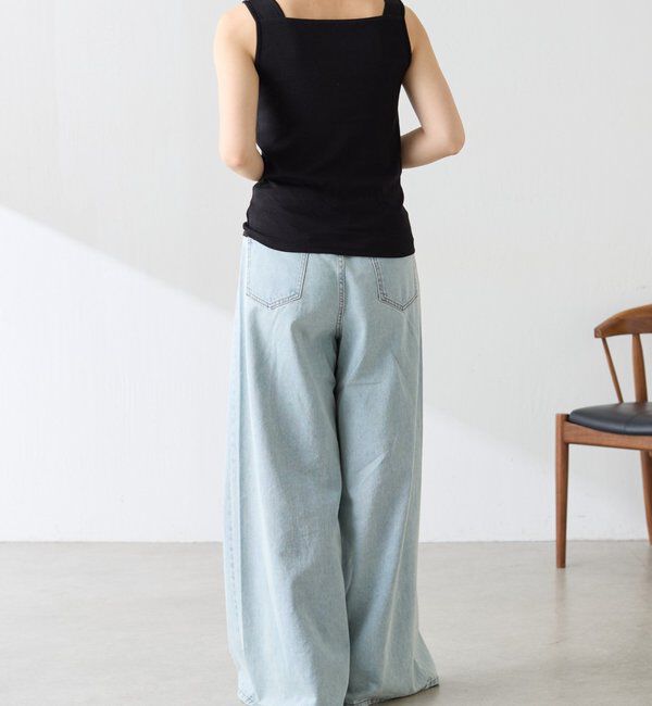  「【万能インナー】 シアー切り替えスクエアタンクトップ」|Tシャツ・カットソー|
