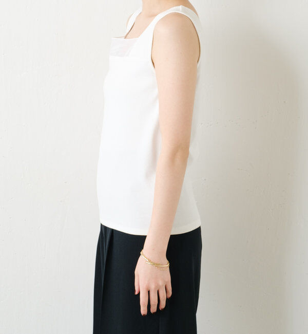  「【万能インナー】 シアー切り替えスクエアタンクトップ」|Tシャツ・カットソー|