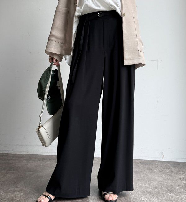  「【WEB限定】ベルト付タックワイドパンツ」|チノ|