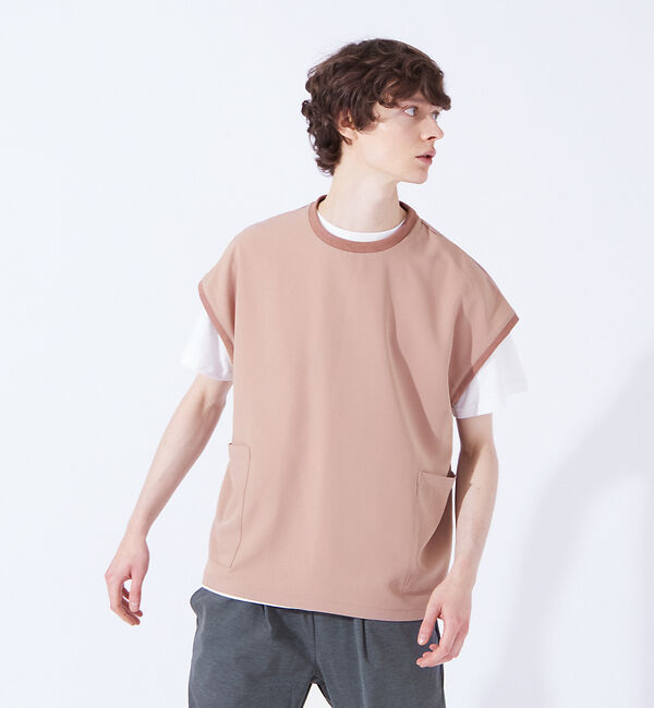 ABAHOUSE「【Comfortable】ダブルポケット ベスト / ノースリーブ Tシャツ」|ベスト・ジレ|スモークピンク