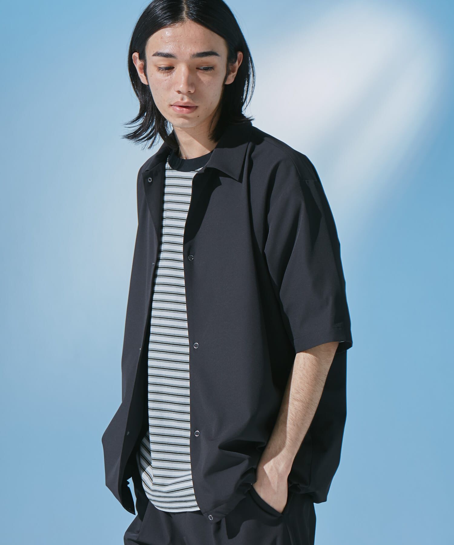 URBAN RESEARCH DOORS「『仁村紗和さん着用』『UR TECH』ｻﾏｼｪｱ ｼｮｰﾄｽﾘｰﾌﾞｼｬﾂｶ  」|カーディガン|ブラック