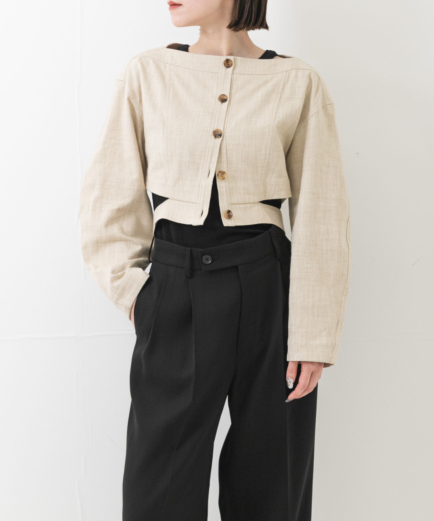 URBAN RESEARCH「new basic　SLAB NEP BELT JACKET」|ノーカラーコート|ベージュ