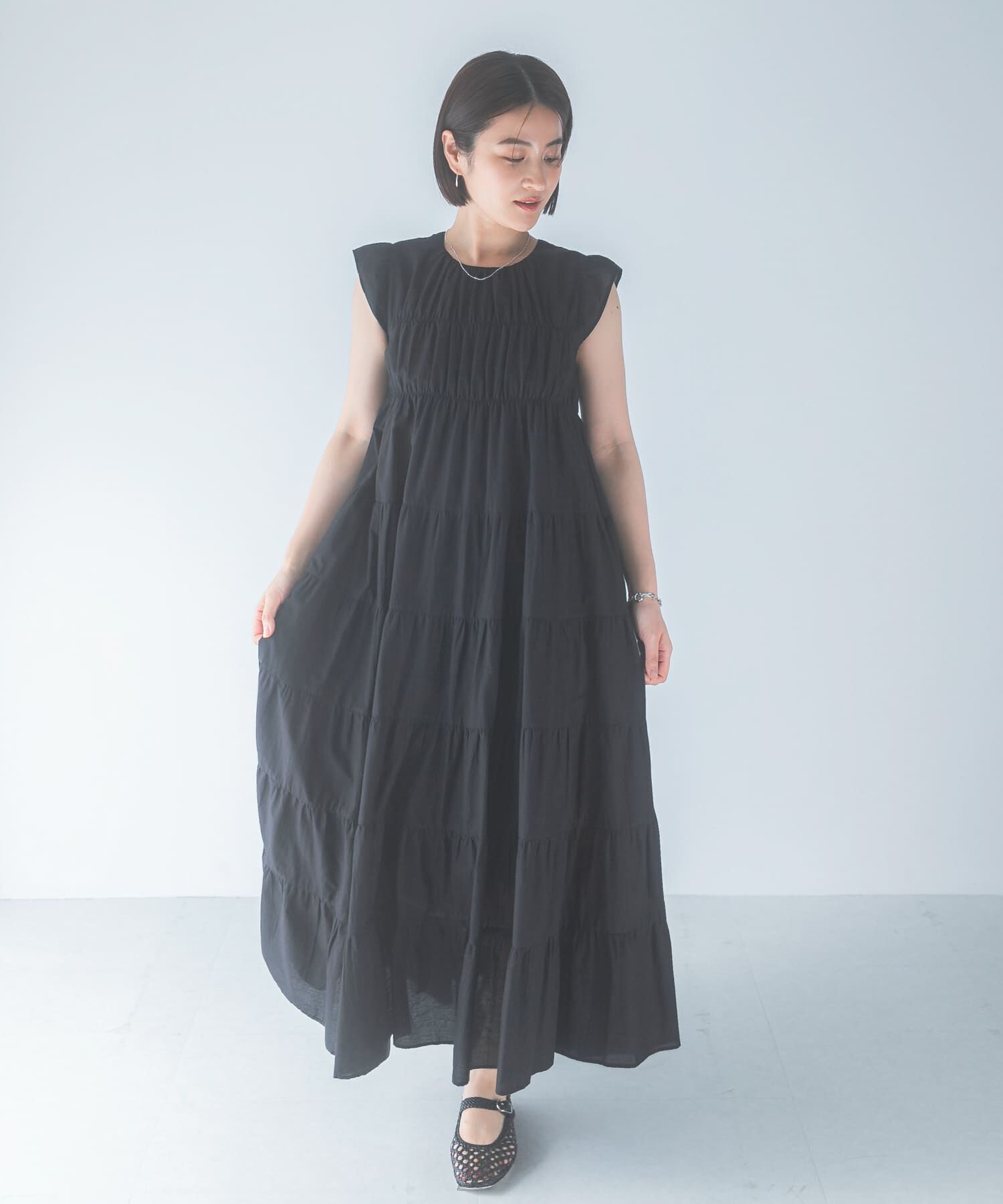 URBAN RESEARCH ROSSO「インドコットンティアードワンピース」|ワンピース|ブラック