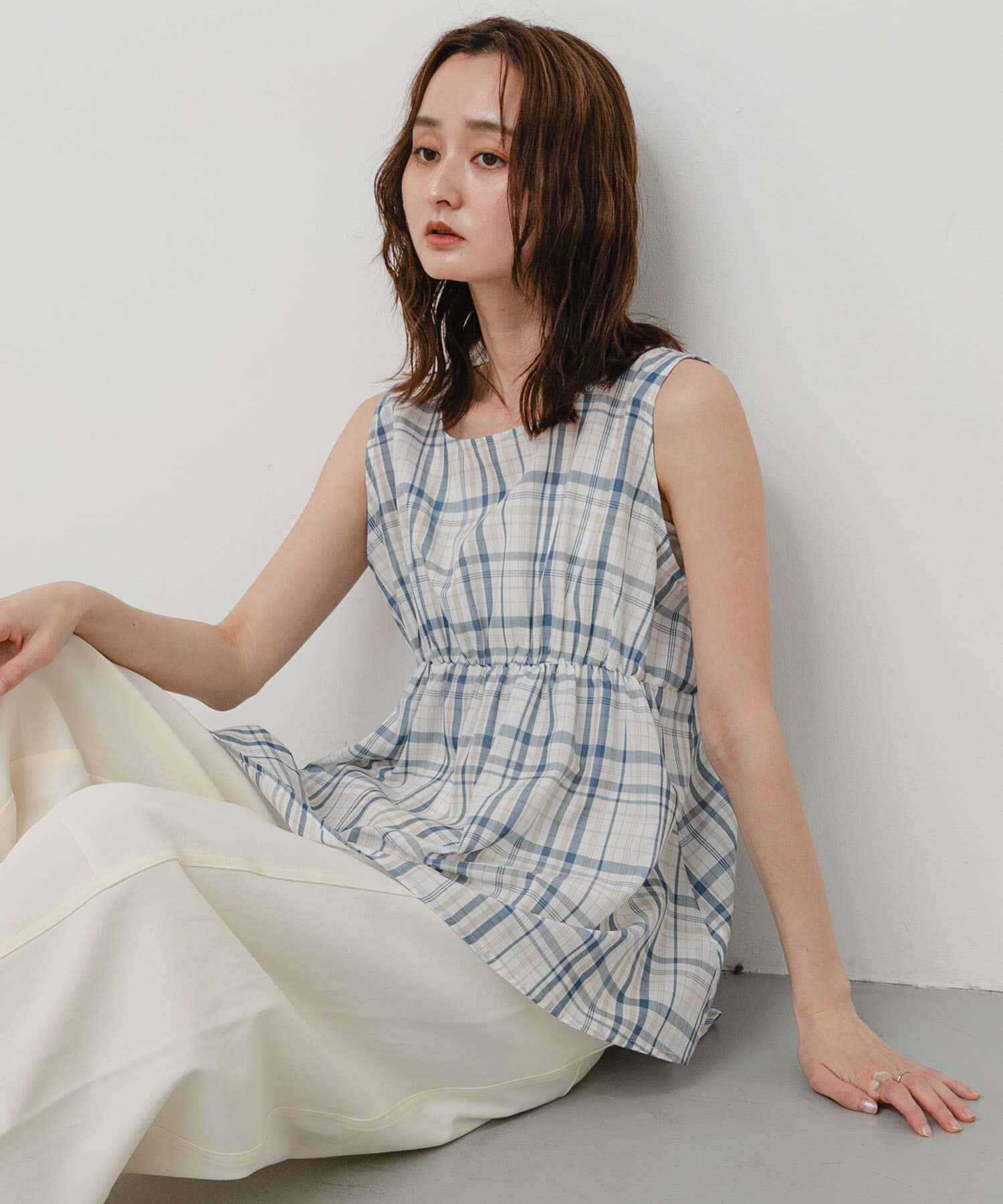 SENSE OF PLACE by URBAN RESEARCH「ウエストギャザーチェックペプラムブラウス」|シャツ・ブラウス|