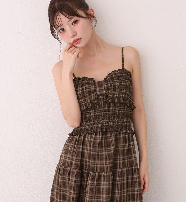  「フロントリボンシャーリングロングキャミワンピース」|ワンピース|