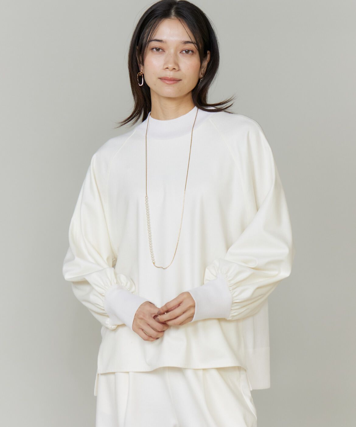 INED「《大きいサイズ》圧縮スムースドッキングニットプルオーバー」|Tシャツ・カットソー|