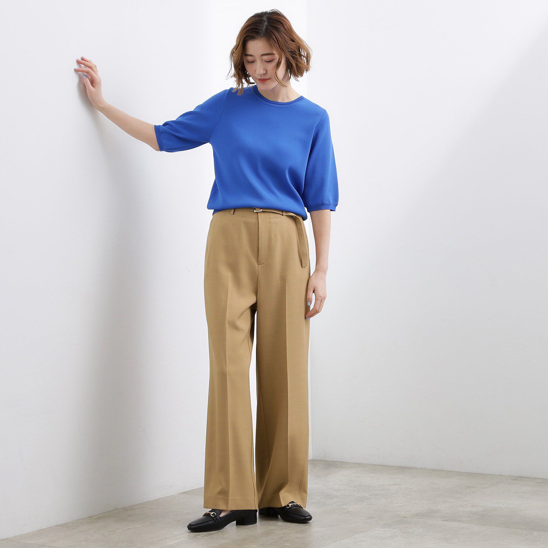 grove「【洗える/お仕事にも】ウエストすっきりベルト付ワイドパンツ」|その他|
