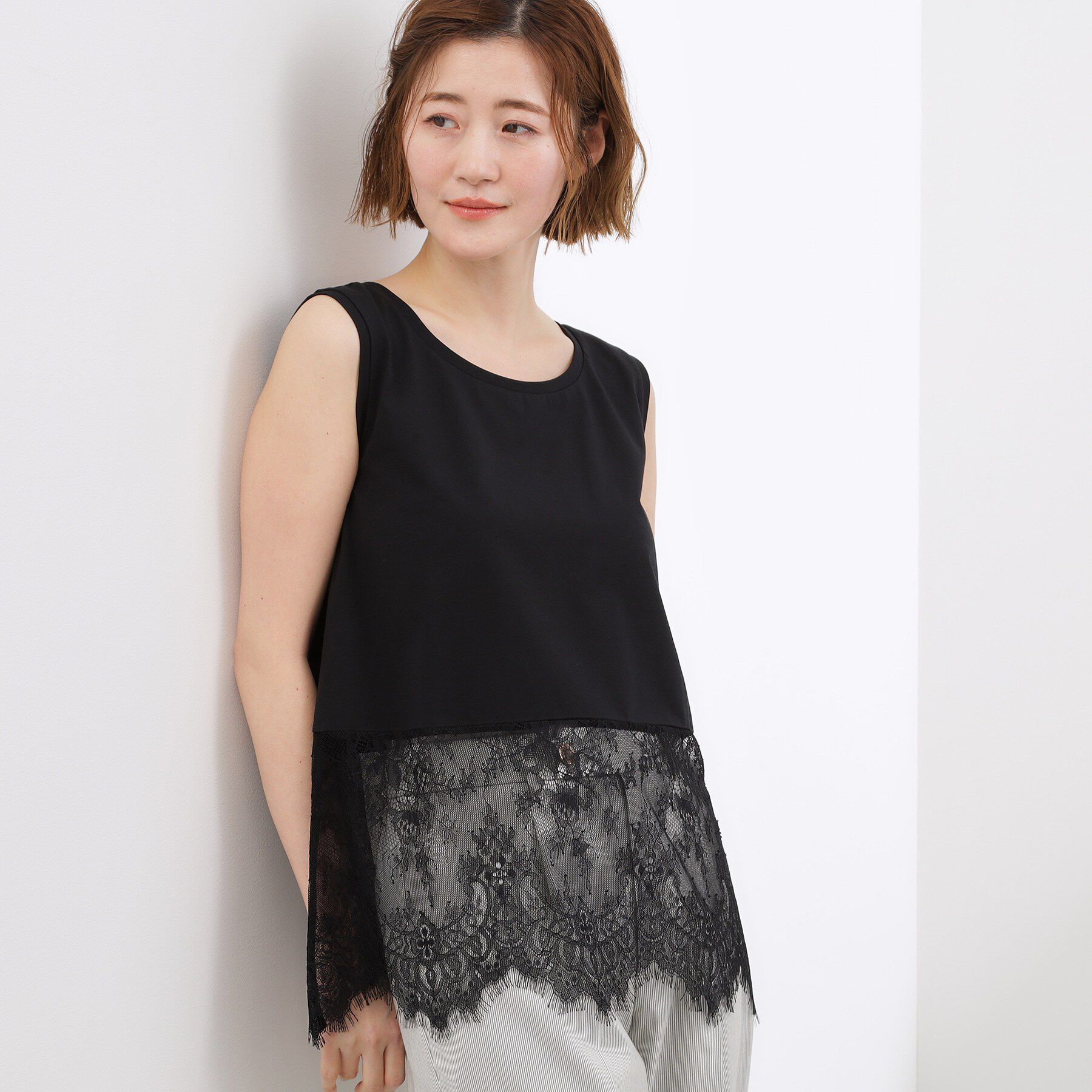 grove「再入荷！【貴島明日香さん着用】裾レイヤードタンクトップ」|キャミソール|ブラックレース(41