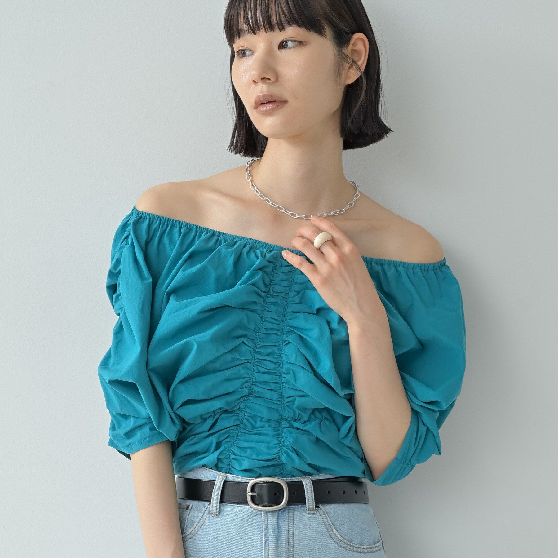 GALLEST「シャーリングオフショルブラウス」|シャツ・ブラウス|