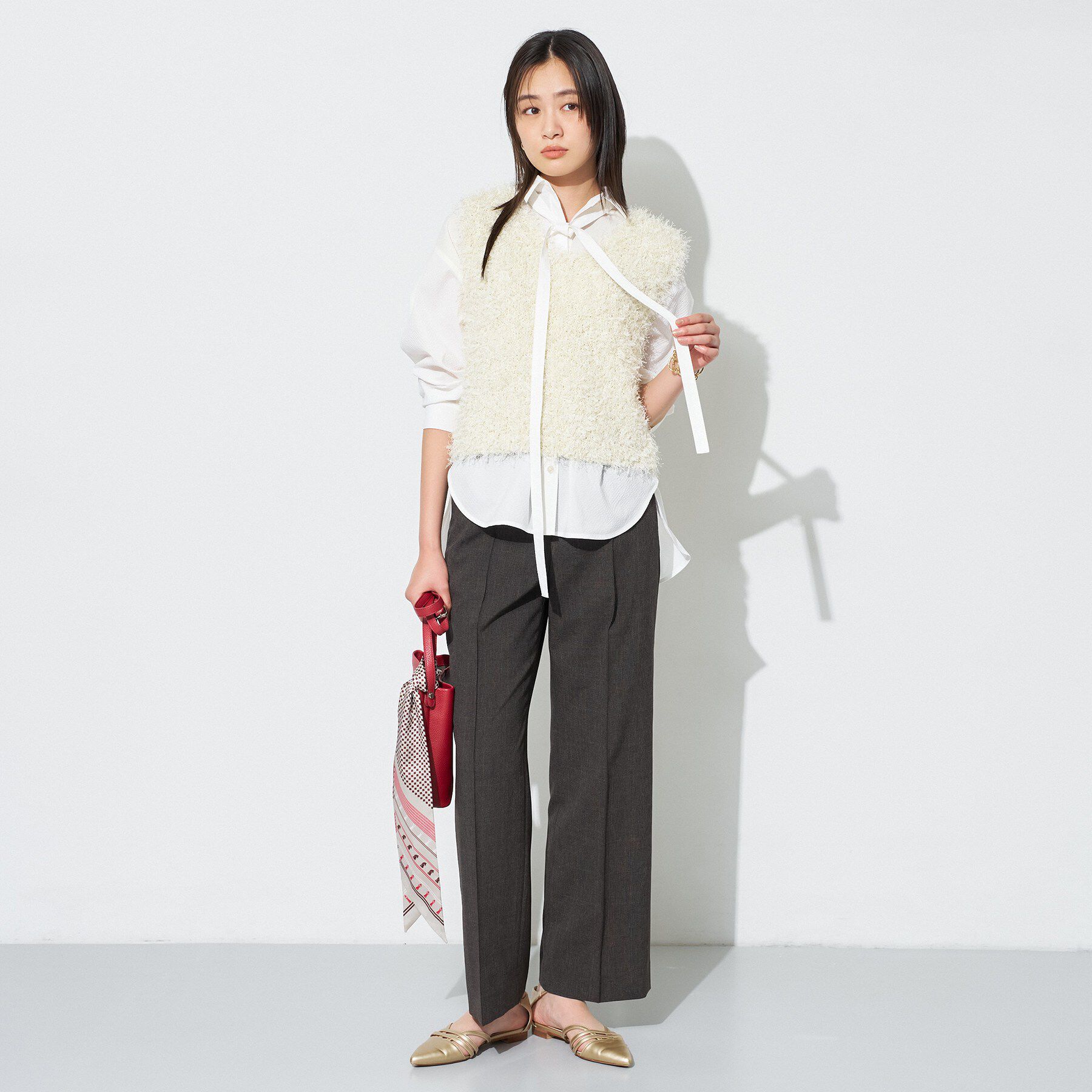 INDIVI「【洗える】ファンシーヤーンVネックニットベスト」|ニット・セーター|