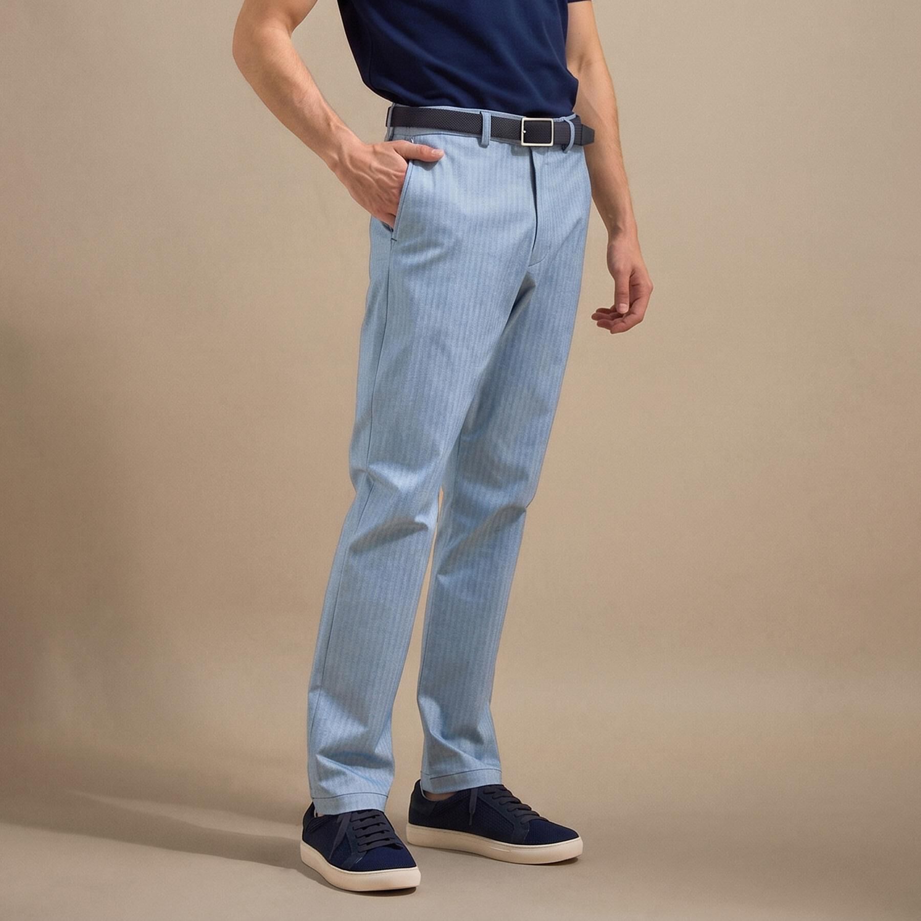 TAKEO KIKUCHI「【銘品】播州織り ヘリンボン ストレートパンツ」|その他|ブルー(092)