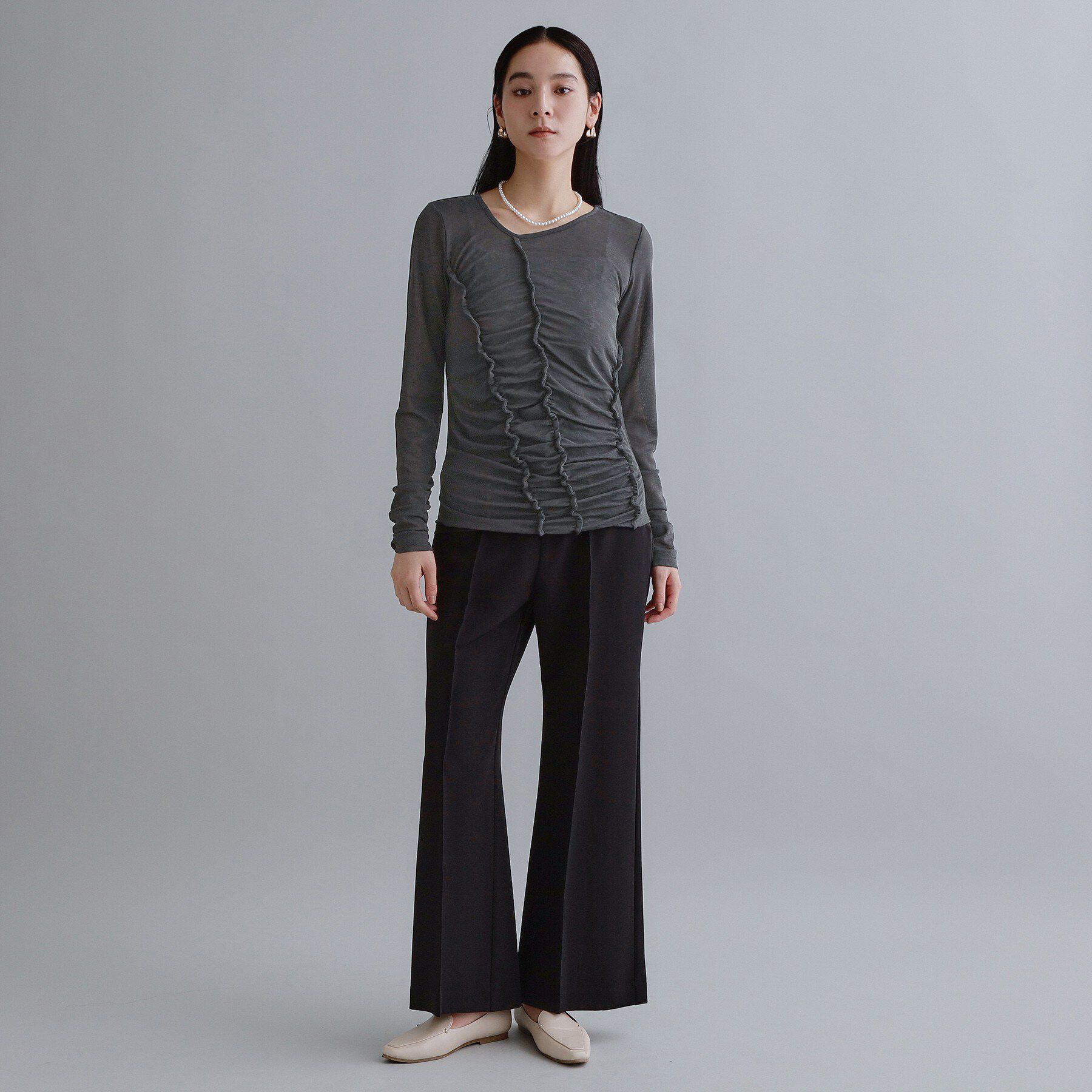 OPAQUE.CLIP「【es】アシンメトリーシャーリング シアーカットソー【洗濯機OK】」|Tシャツ・カットソー|