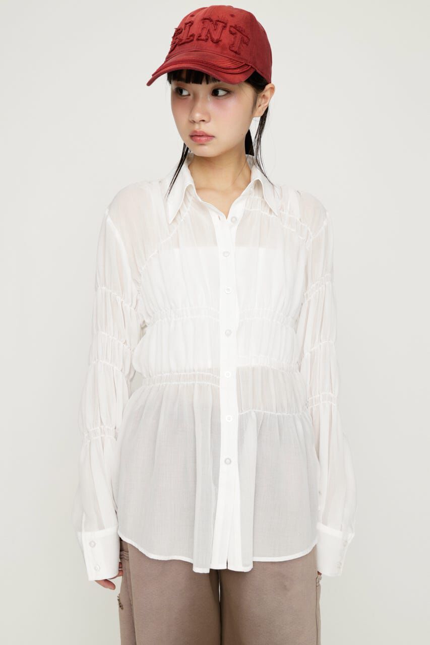 SLY「ASYMMETRY SHIRRING SHEER シャツ」|シャツ・ブラウス|