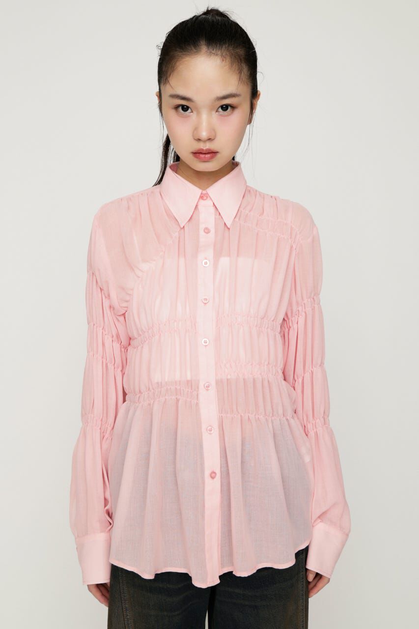 SLY「ASYMMETRY SHIRRING SHEER シャツ」|シャツ・ブラウス|
