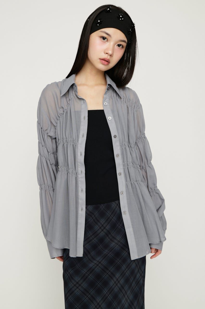 SLY「ASYMMETRY SHIRRING SHEER シャツ」|シャツ・ブラウス|GRY