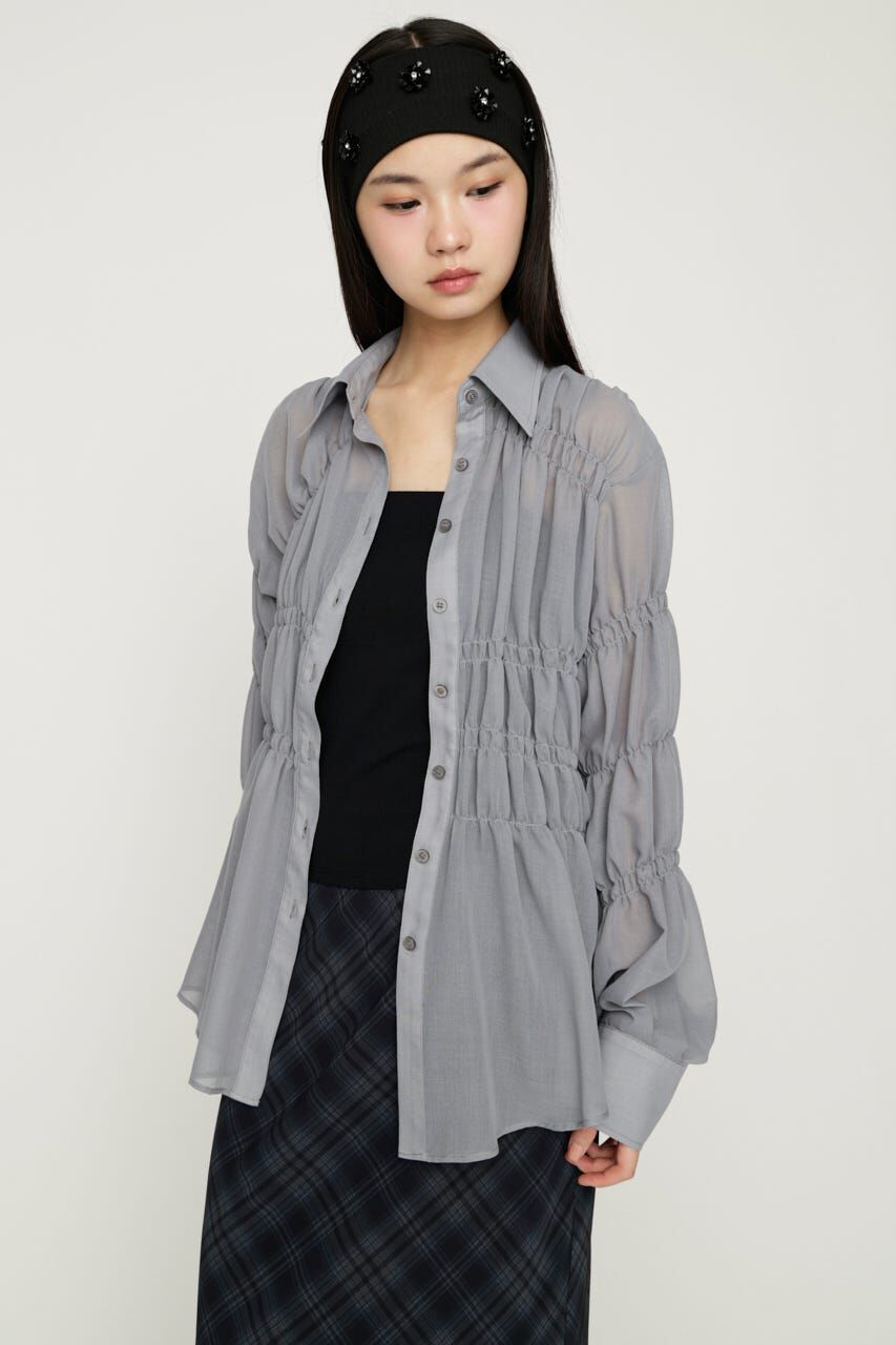 SLY「ASYMMETRY SHIRRING SHEER シャツ」|シャツ・ブラウス|