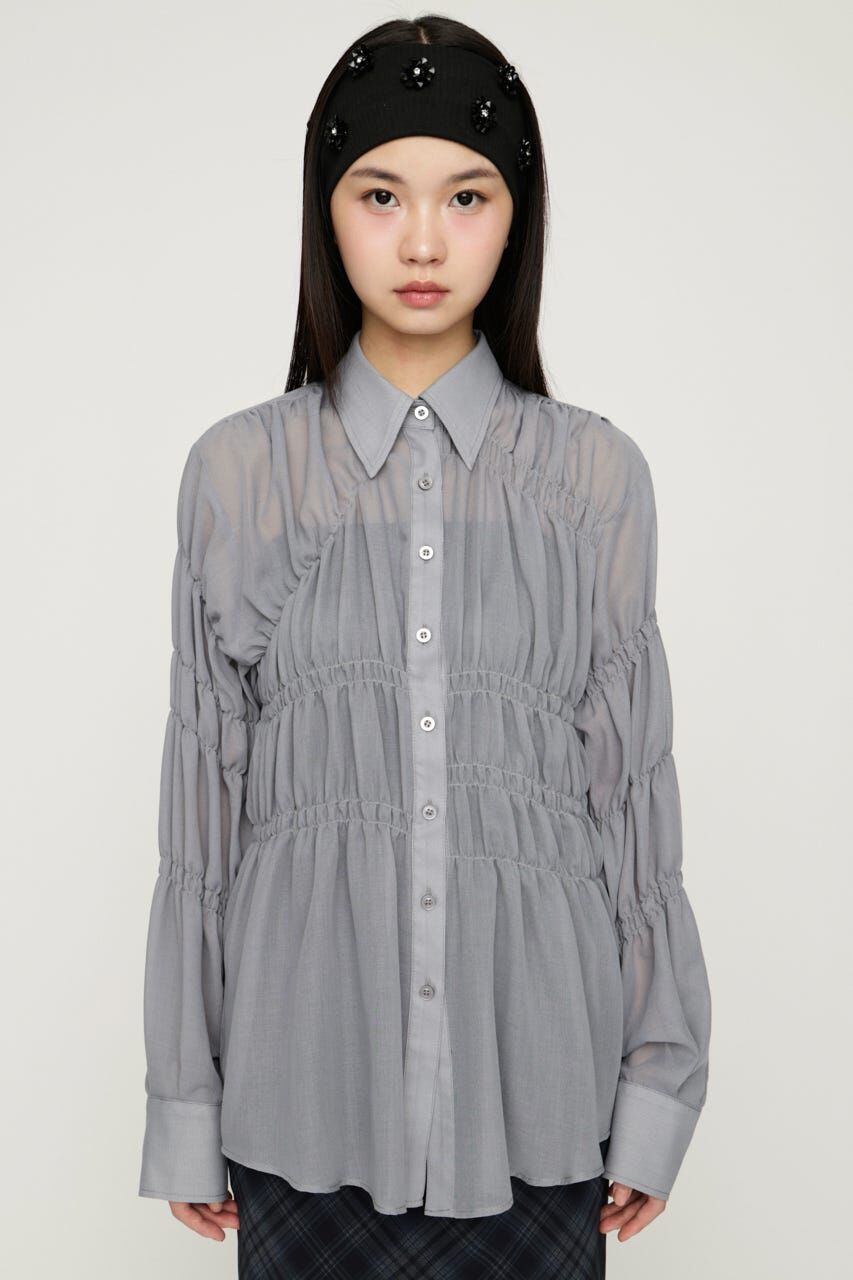 SLY「ASYMMETRY SHIRRING SHEER シャツ」|シャツ・ブラウス|