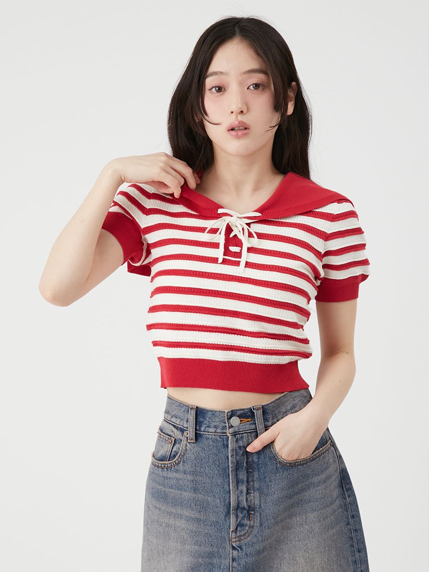 LILY BROWN「セーラーカラーニットトップス」|ニット・セーター|RED
