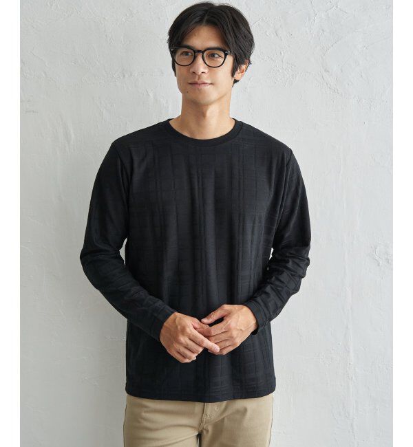 IKKA LOUNGE「リンクスチェックジャカードロンT」|Tシャツ・カットソー|ブラック