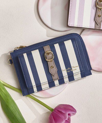 Samantha Thavasa Petit Choice「ストライプフロントベルト フラグメントケース」|コインケース|ネイビー