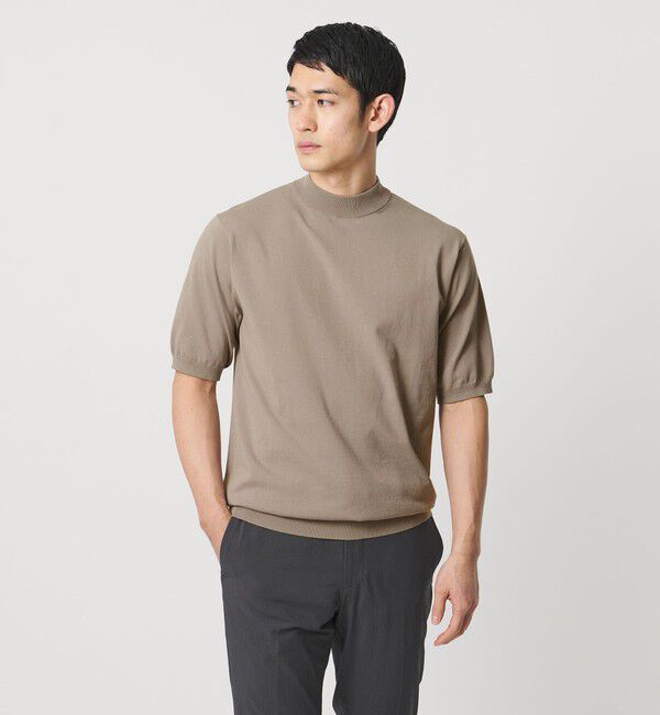 UNITED ARROWS「ショートスリーブ モックネック ニットTシャツ UA COZY ウォッシャブル 抗菌防臭」|Tシャツ・カットソー|