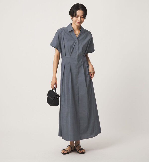 UNITED ARROWS green label relaxing「［size SHORTあり］シャツ襟 フィット＆フレア タック ショートスリーブ ワンピース」|ワンピース|